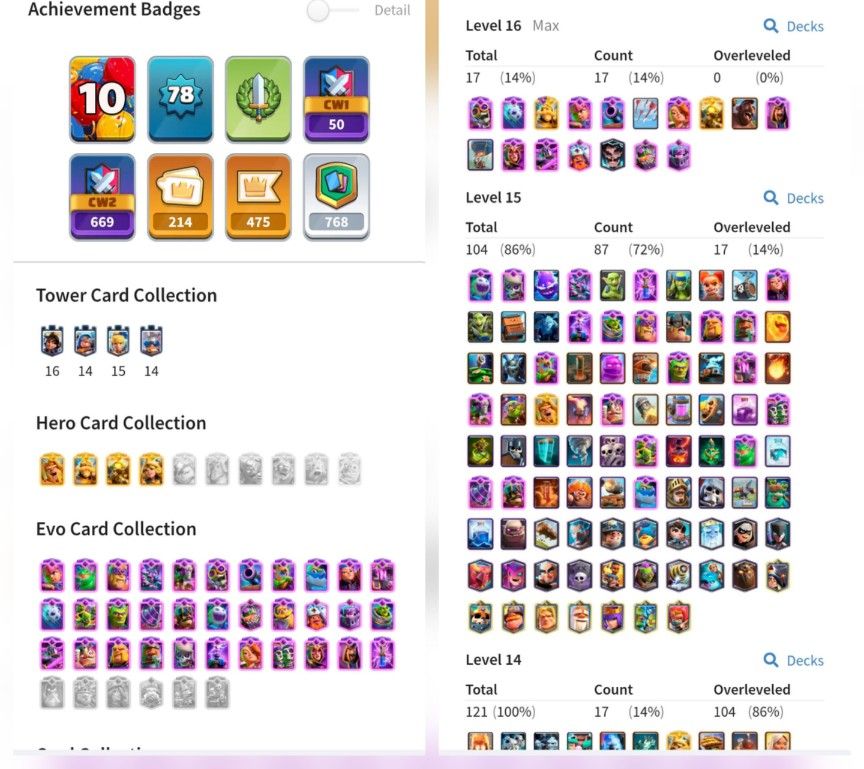#77 KT 16 Level 78💥17 card max💥104 card lv15💥33 Evolution card💥 1000 gem💥214Emote 💥💥cheap price Max